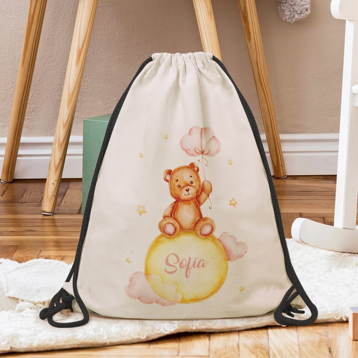 Sac à dos personnalisé avec prénom pour filles - Ours en peluche