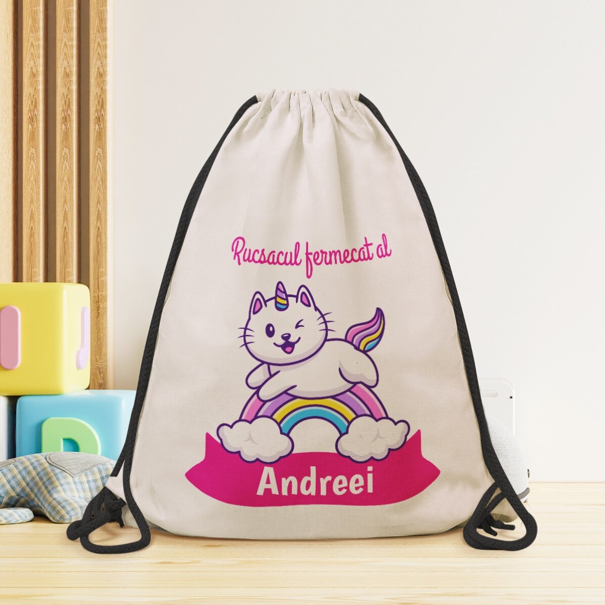 Sac à dos personnalisé avec prénom - Chat licorne
