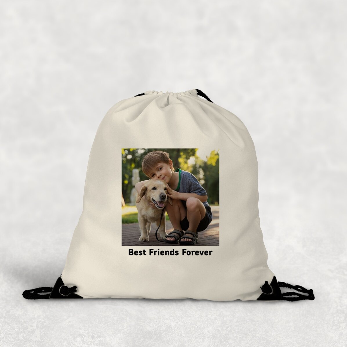 Sac à dos personnalisé avec une photo carrée et un texte