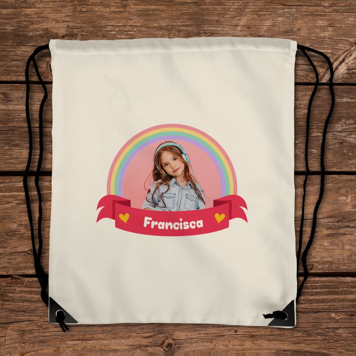 Sac à dos personnalisé avec une photo et un prénom - Rainbow