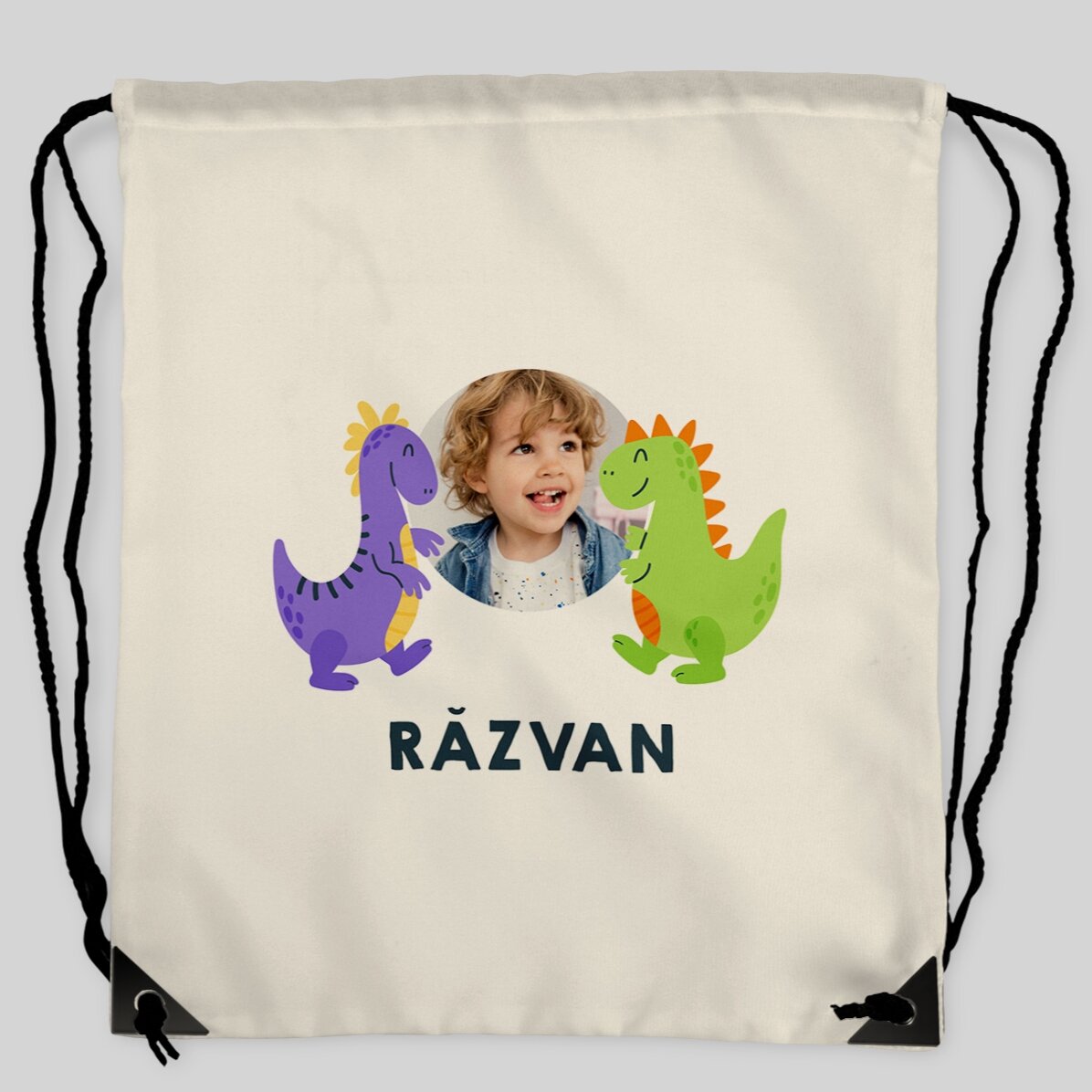 Sac à dos personnalisé avec une photo et un texte - Happy dinosaurs