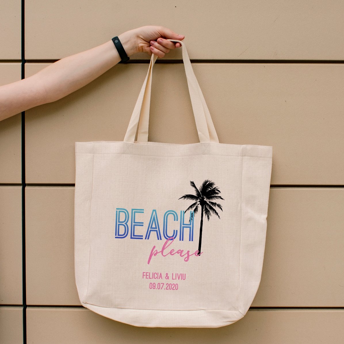 Sac de plage personnalisé avec inscription - Beach please