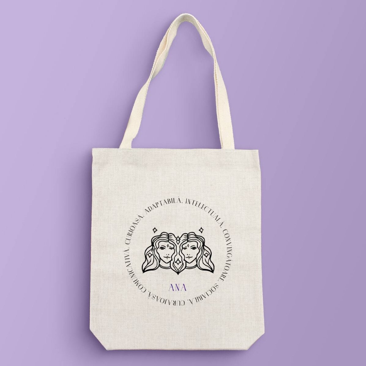 Sac personnalisé avec inscription - Signe du zodiaque : Gémeaux