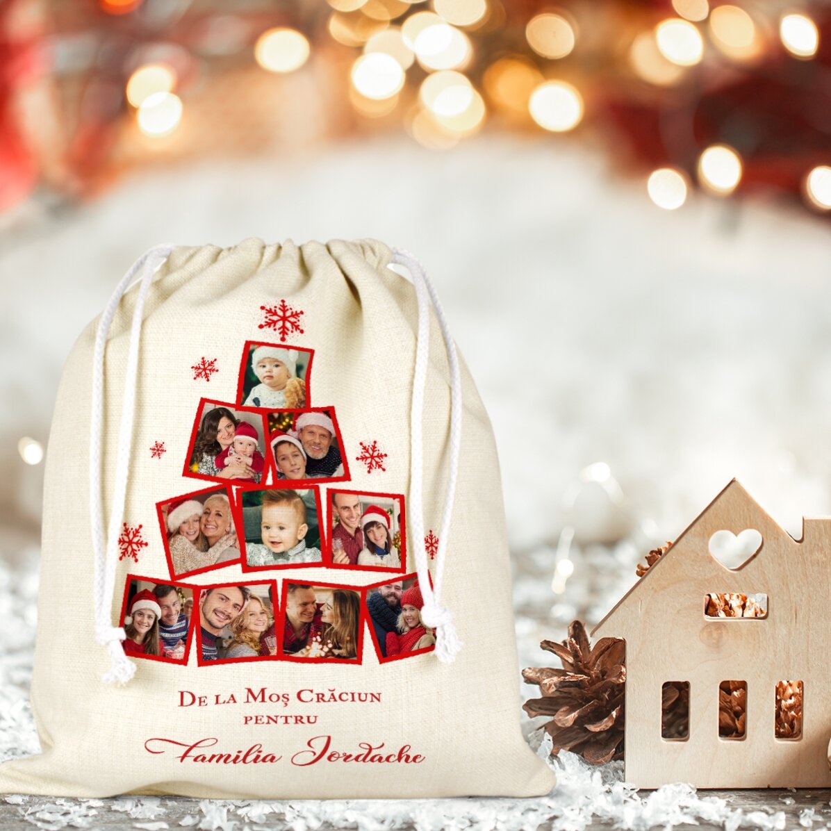 Petit sac cadeau de taille moyenne personnalisé avec un collage de photos et un message