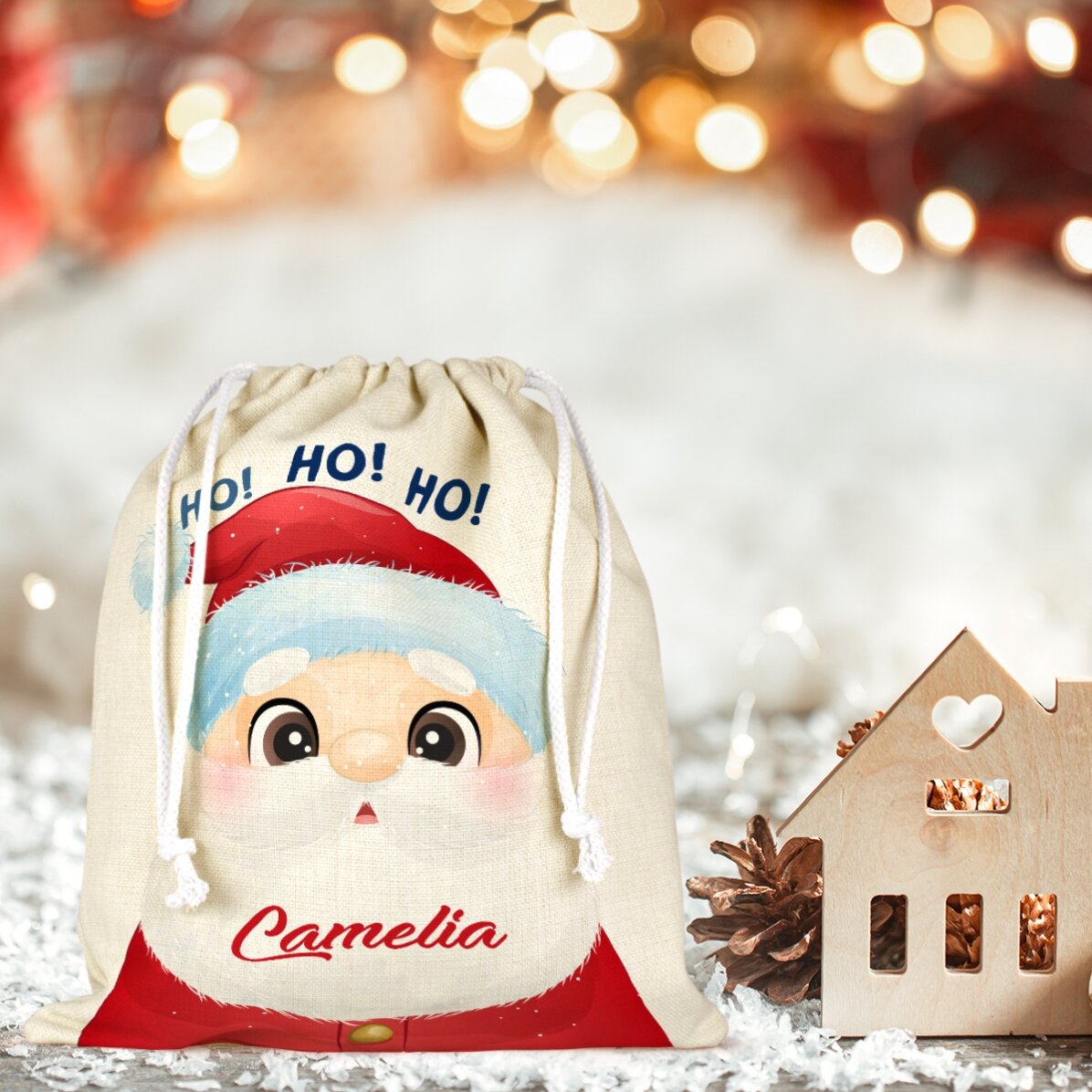Petit sac cadeau moyen personnalisé avec un prénom - Père Noël