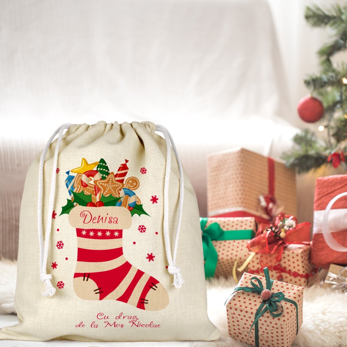 Petit sac cadeau moyen personnalisé avec un texte - Chaussette magique