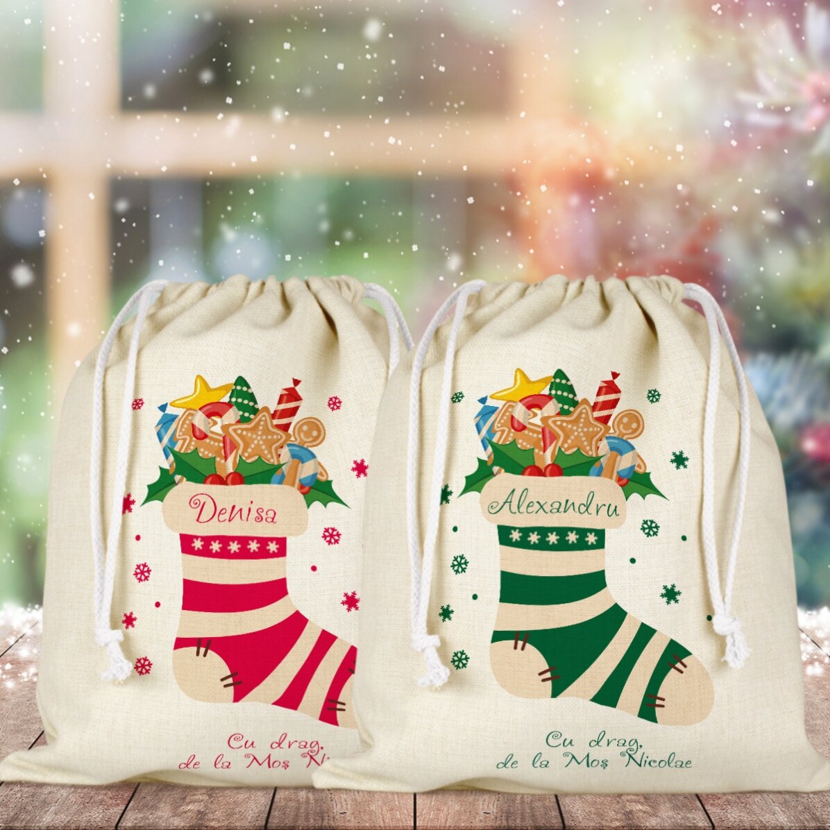 Petit sac cadeau moyen personnalisé avec un texte - Chaussette magique