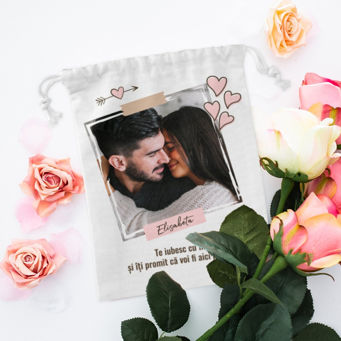Petit sac cadeau personnalisé avec une photo et un texte - In love