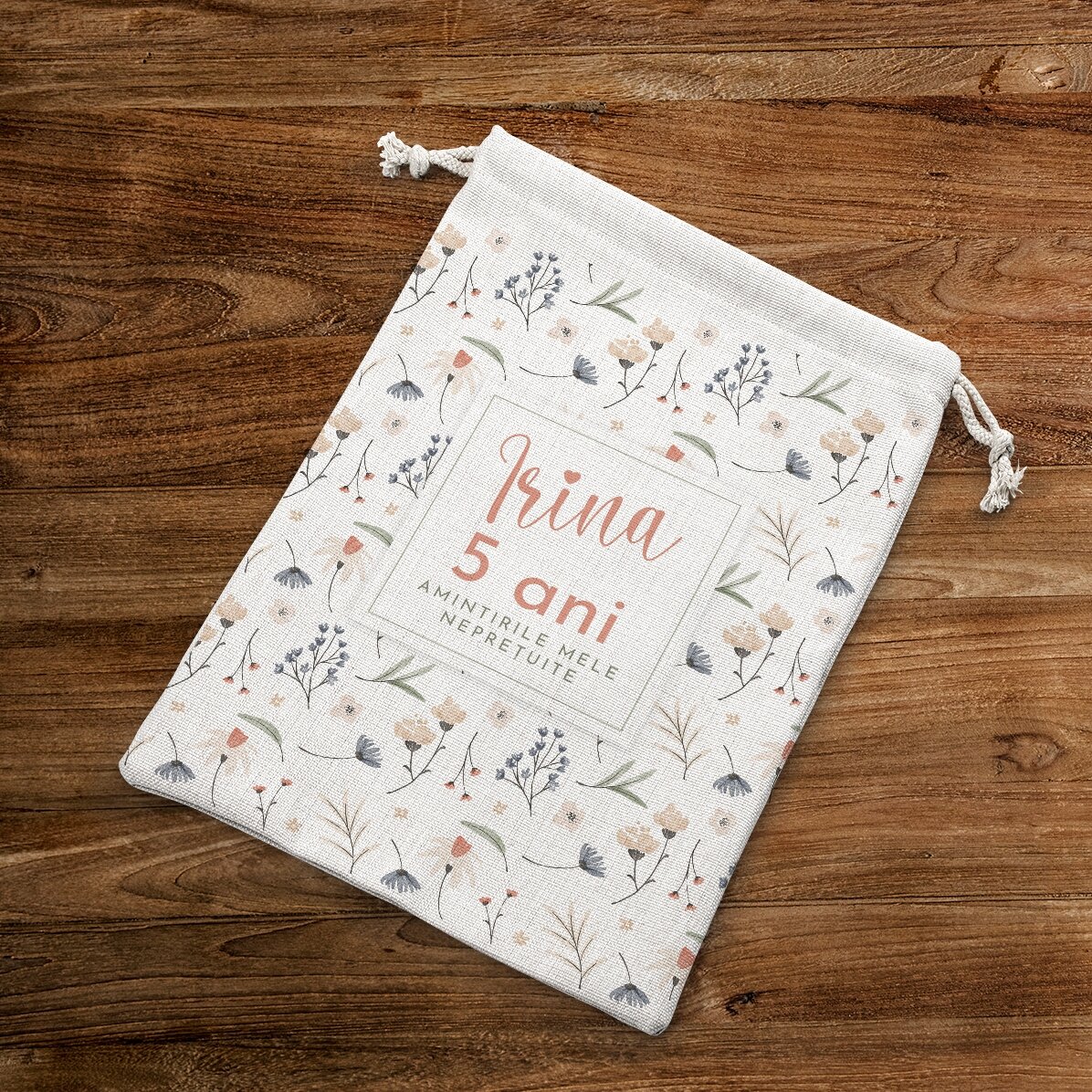 Petit sac cadeau personnalisé avec un texte - Fleurs