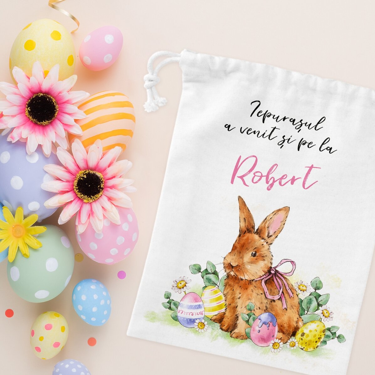 Petit sac cadeau personnalisé avec un message - Le lapin de Pâques