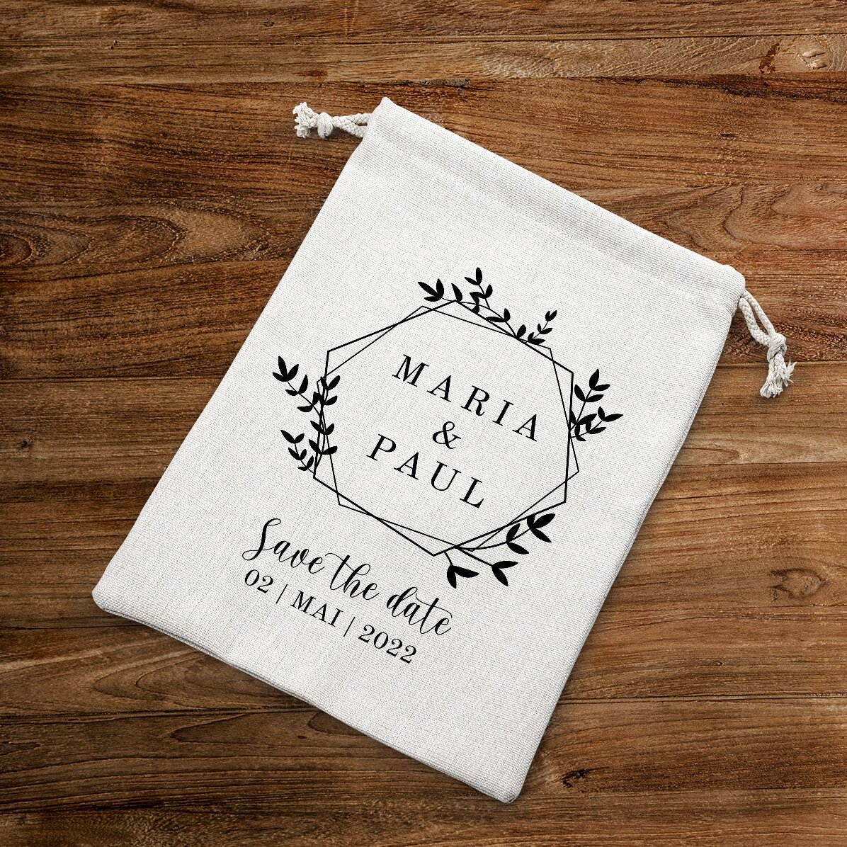 Petit sac cadeau personnalisé avec un message - « Save the date »