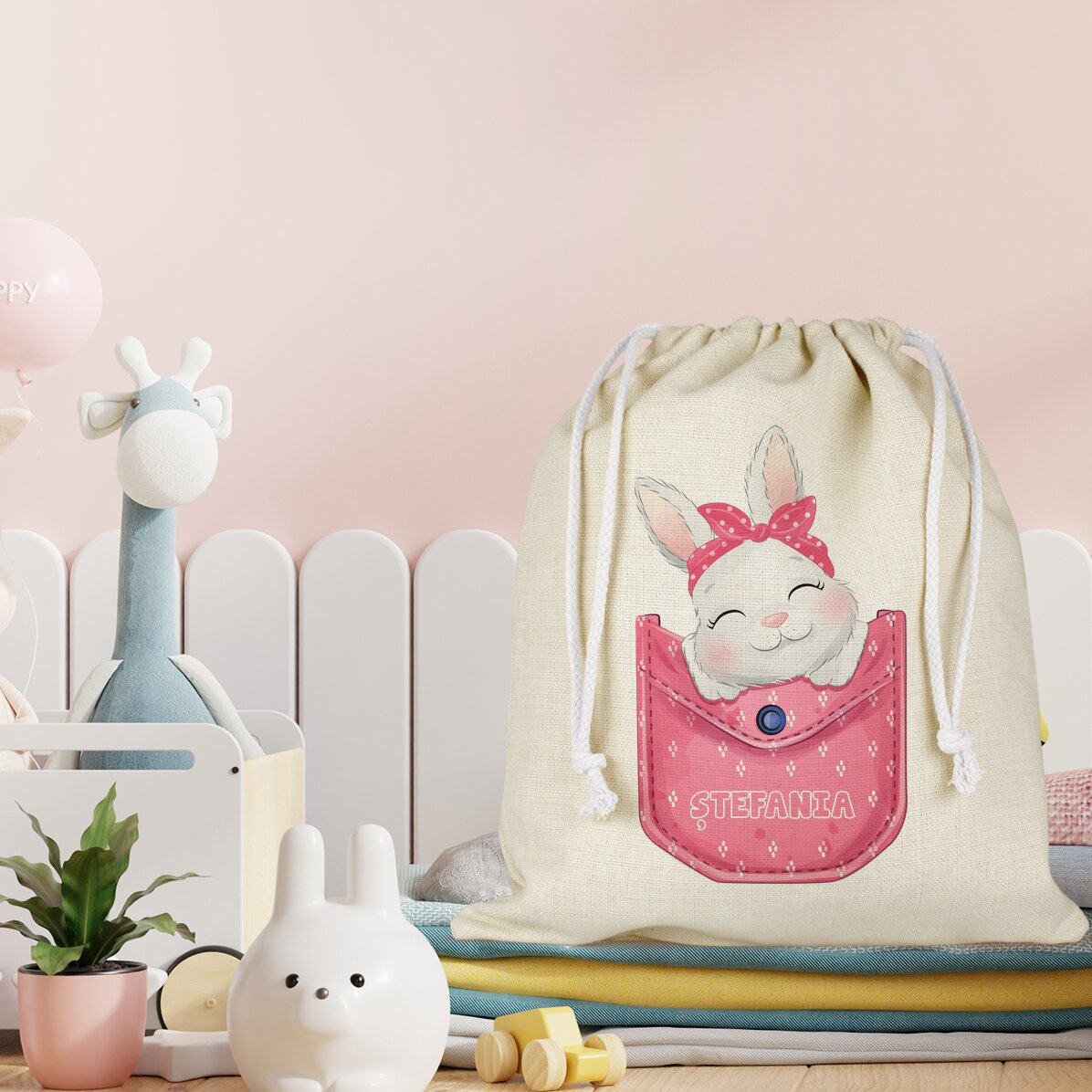 Sachet cadeau / pour la maternelle personnalisé avec un prénom - Lapin