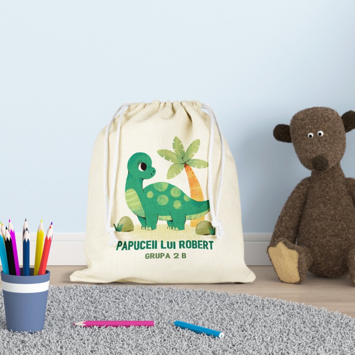Sac de crèche personnalisé avec inscription - Dino