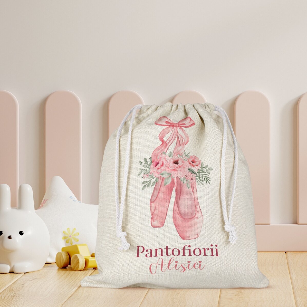 Sac de crèche personnalisé avec inscription - Chaussons de danse classique