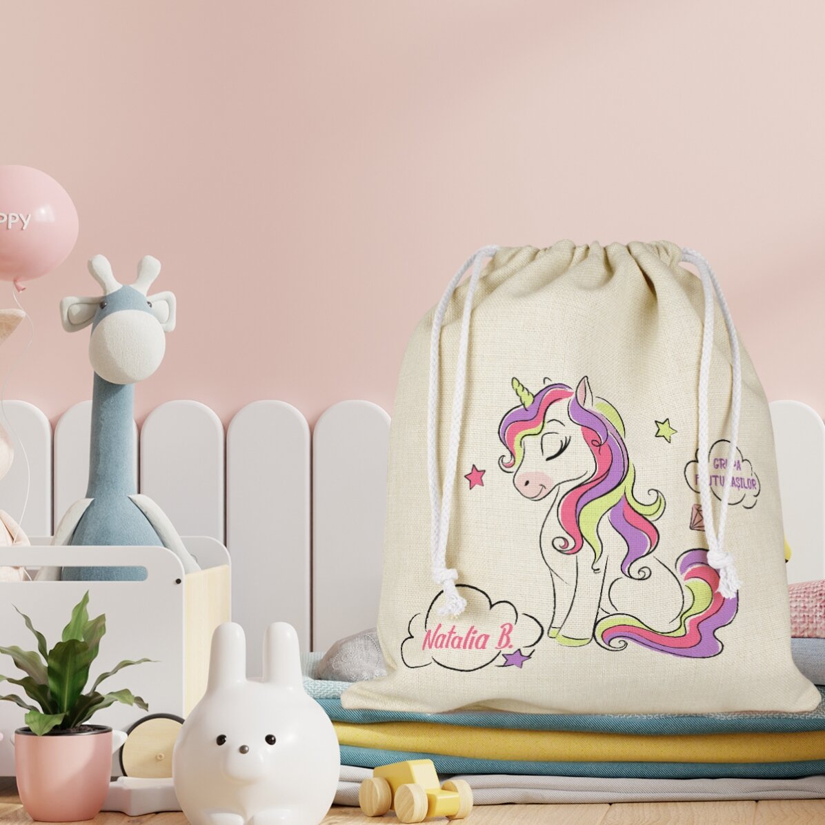 Sac de crèche personnalisé avec inscription - Licorne