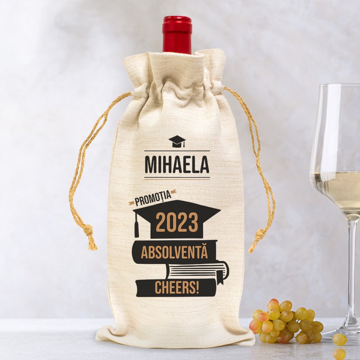 Sac pour bouteille de vin, personnalisé avec un message destiné aux diplômés