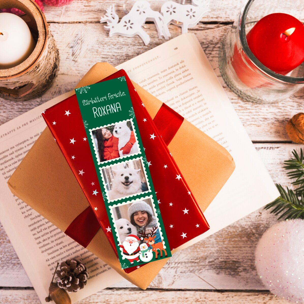 Marque-page personnalisé avec 3 photos et un texte - Noël