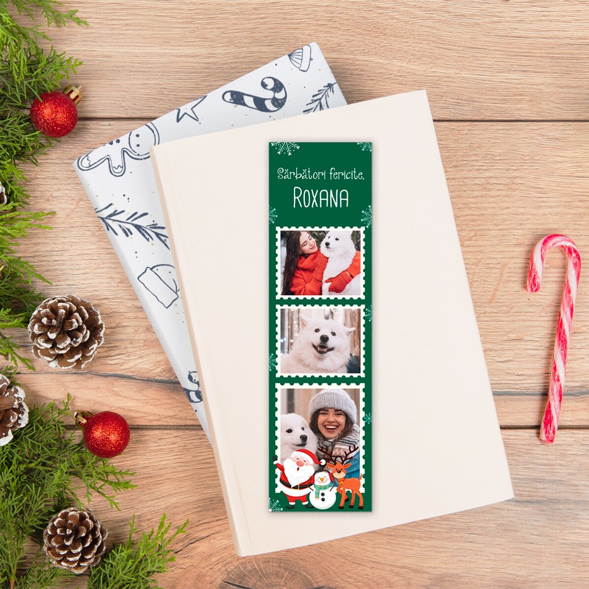 Marque-page personnalisé avec 3 photos et un texte - Noël