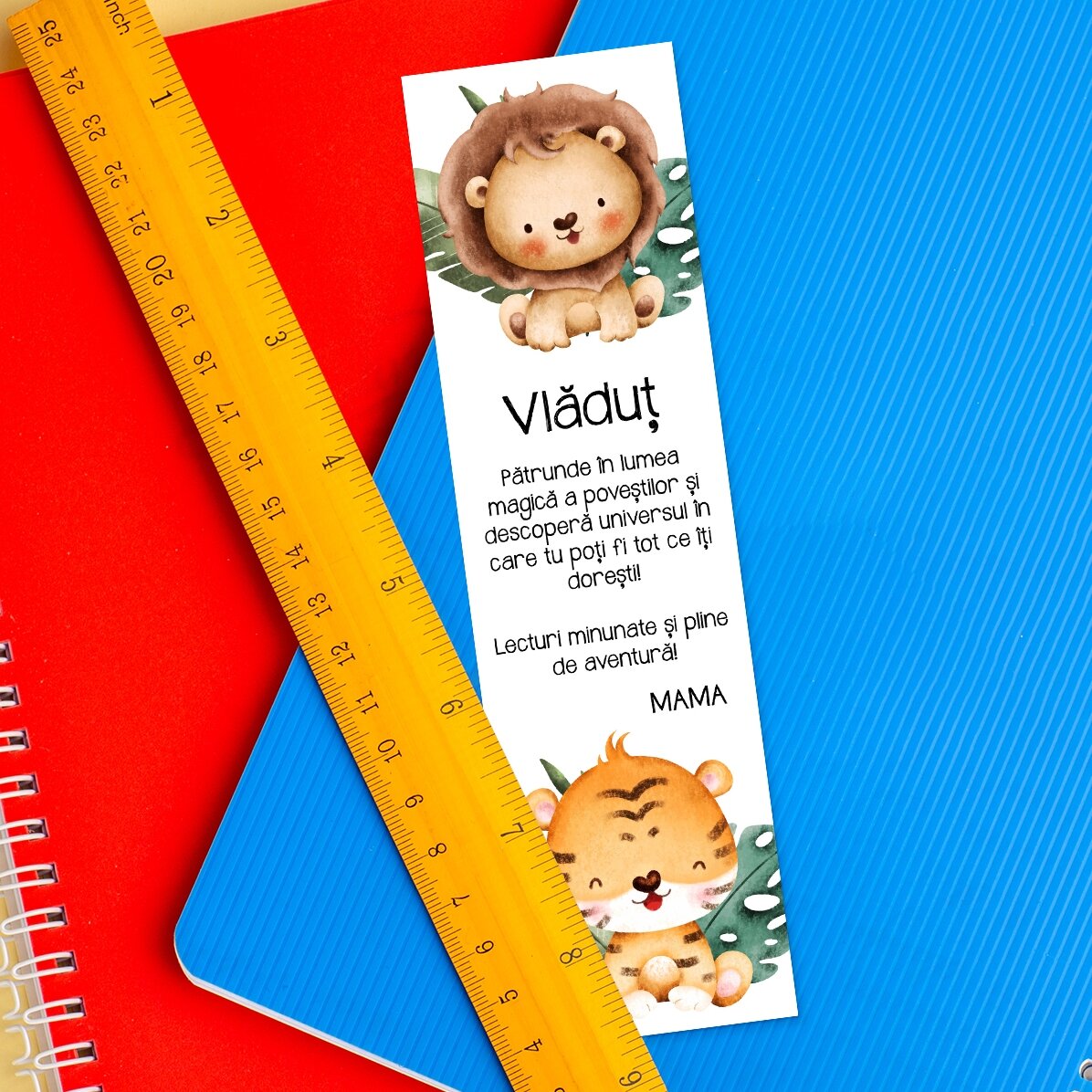 Marque-page personnalisé avec message et prénom pour enfants - Petits animaux