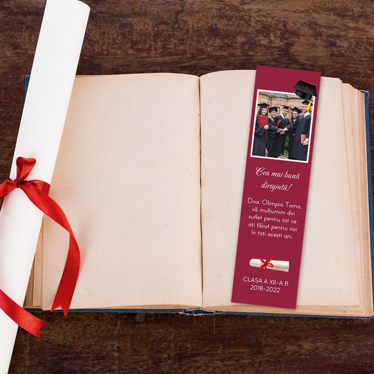 Marque-page personnalisé avec une photo et un message - Remise des diplômes
