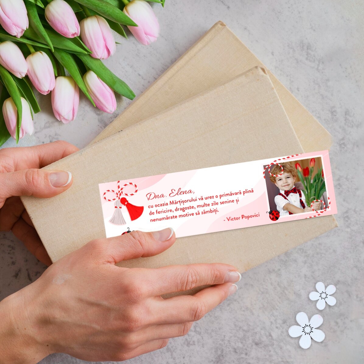 Marque-page personnalisé avec une photo et un message