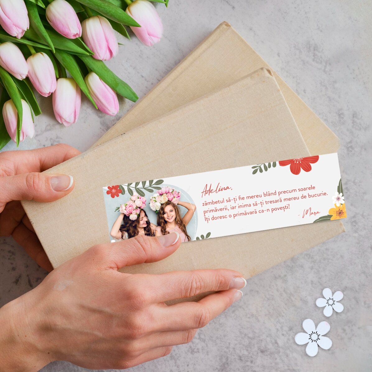 Marque-page personnalisé avec une photo et un message - Printemps