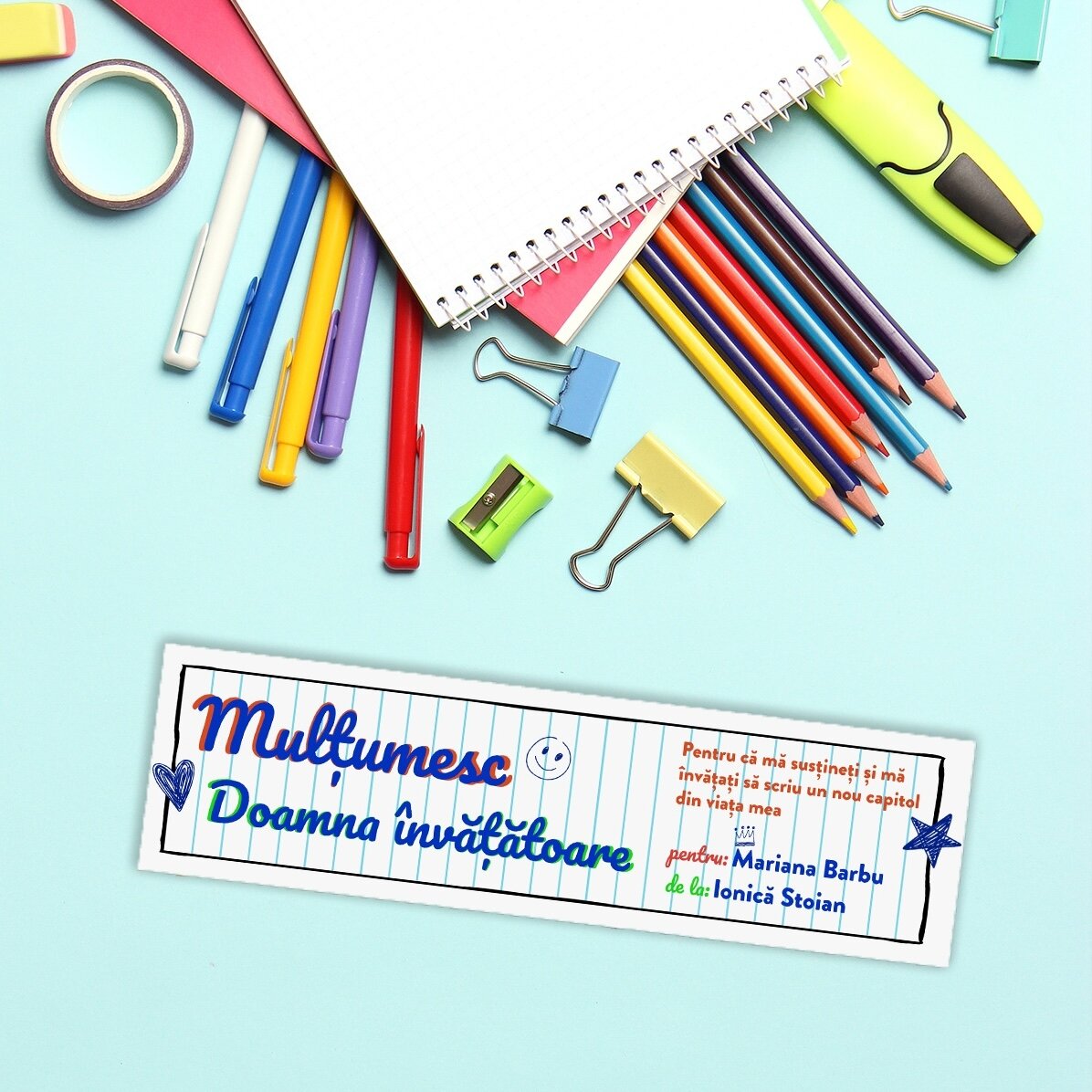 Marque-page personnalisé avec un message pour une enseignante - Papier pour cahier