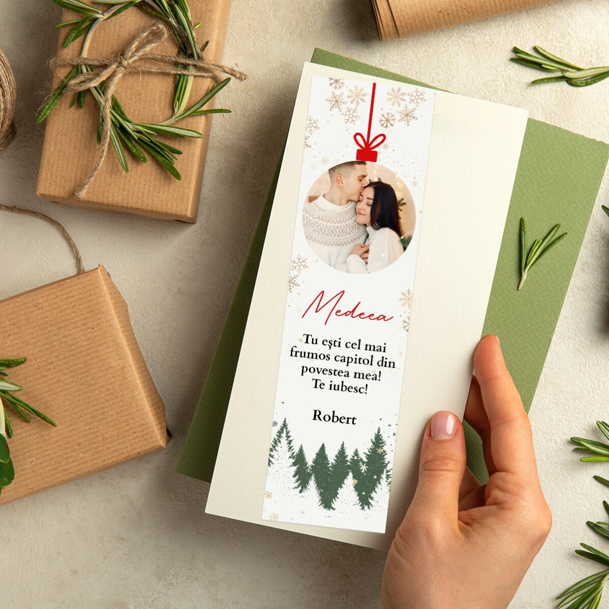 Marque-page personnalisé avec texte et photo - Boule de Noël
