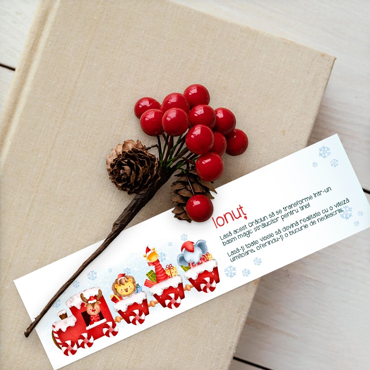 Marque-page personnalisé avec texte - Petit train de Noël