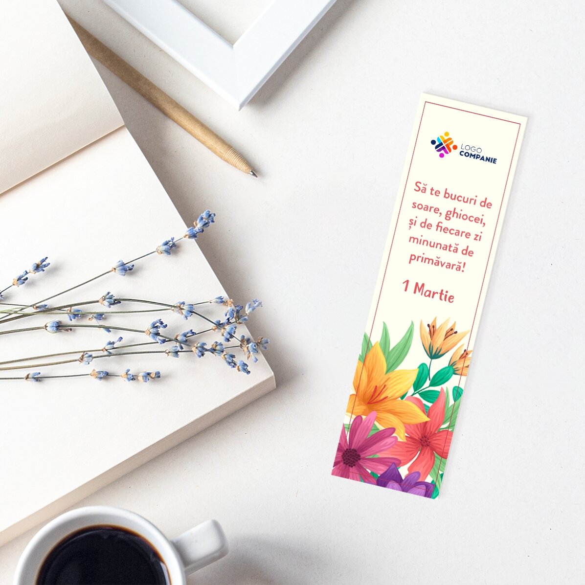 Marque-page personnalisé avec logo et message de printemps