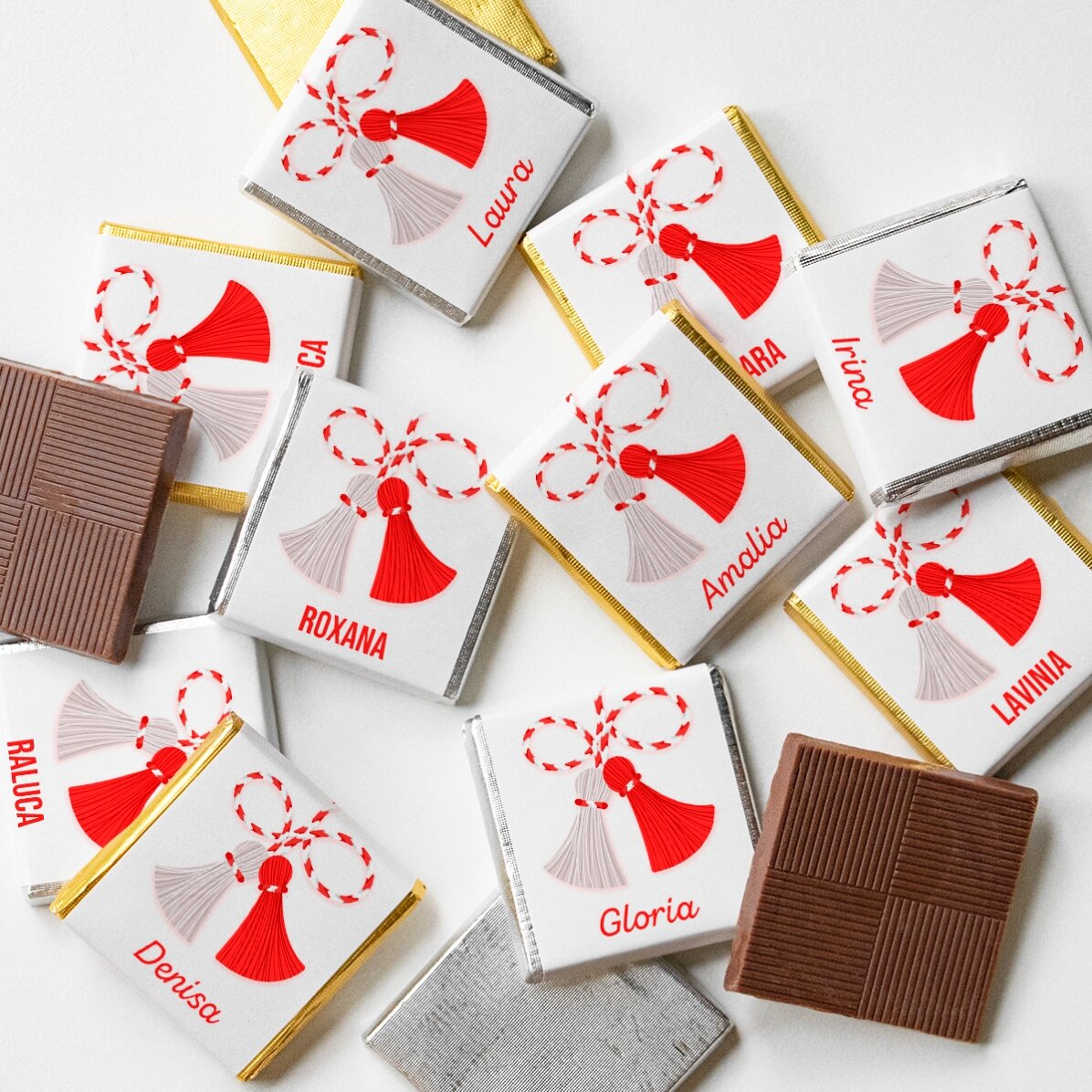Lot de 10 mini-chocolats personnalisés avec un prénom « doux »