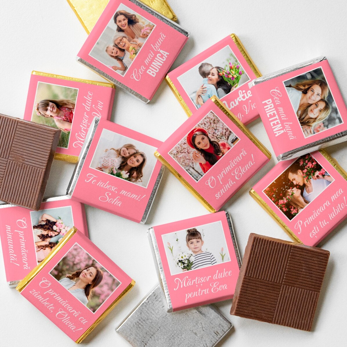 Lot de 10 mini-chocolats personnalisés avec des photos et du texte