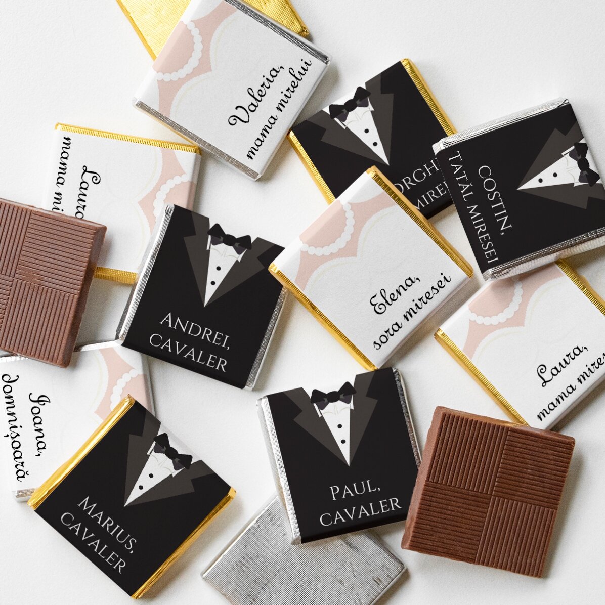 Lot de 10 mini-chocolats personnalisés avec le texte « Mr and Mrs »