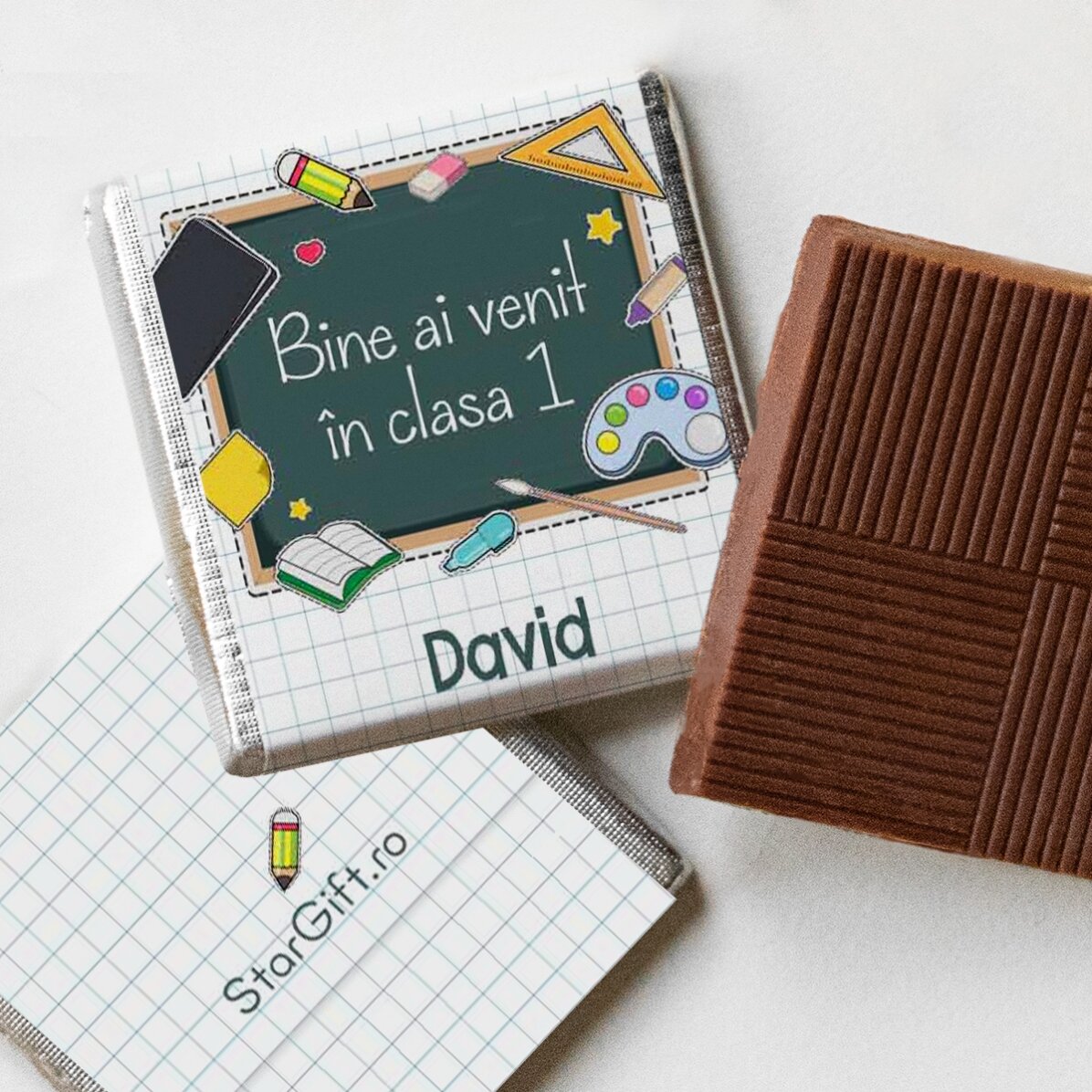 Lot de 10 mini-chocolats personnalisés avec un message pour la rentrée scolaire