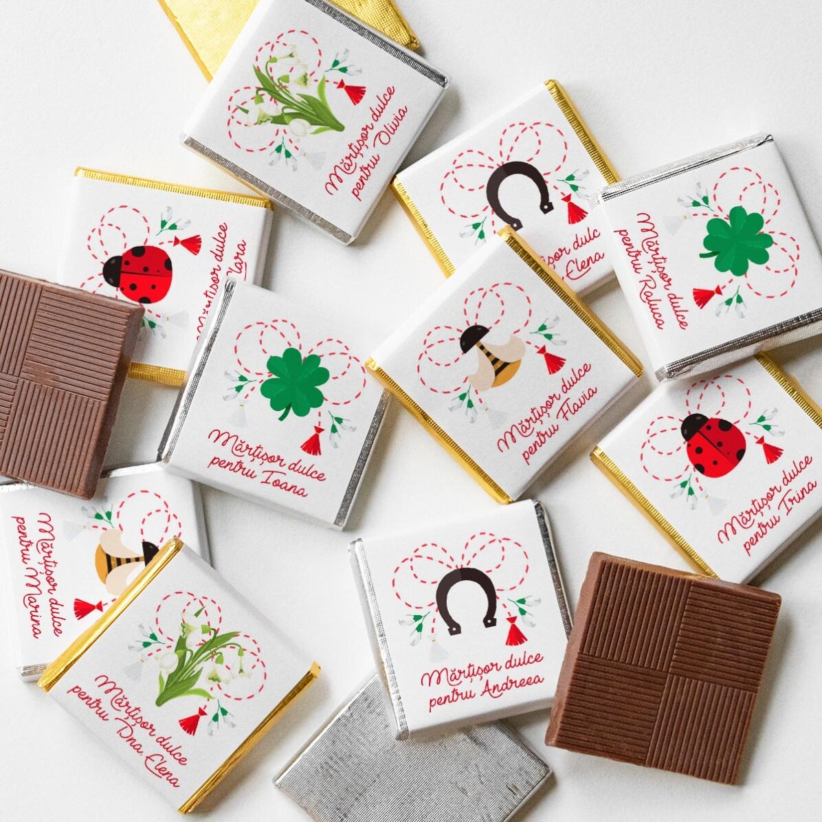 Lot de 10 mini-chocolats personnalisés avec un prénom