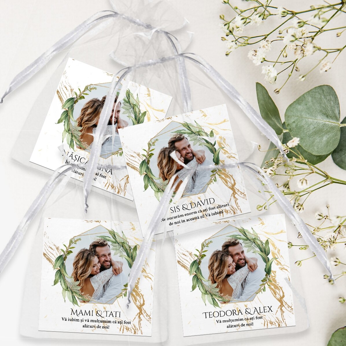 Lot de 12 aimants 6 x 6 cm - souvenir de mariage