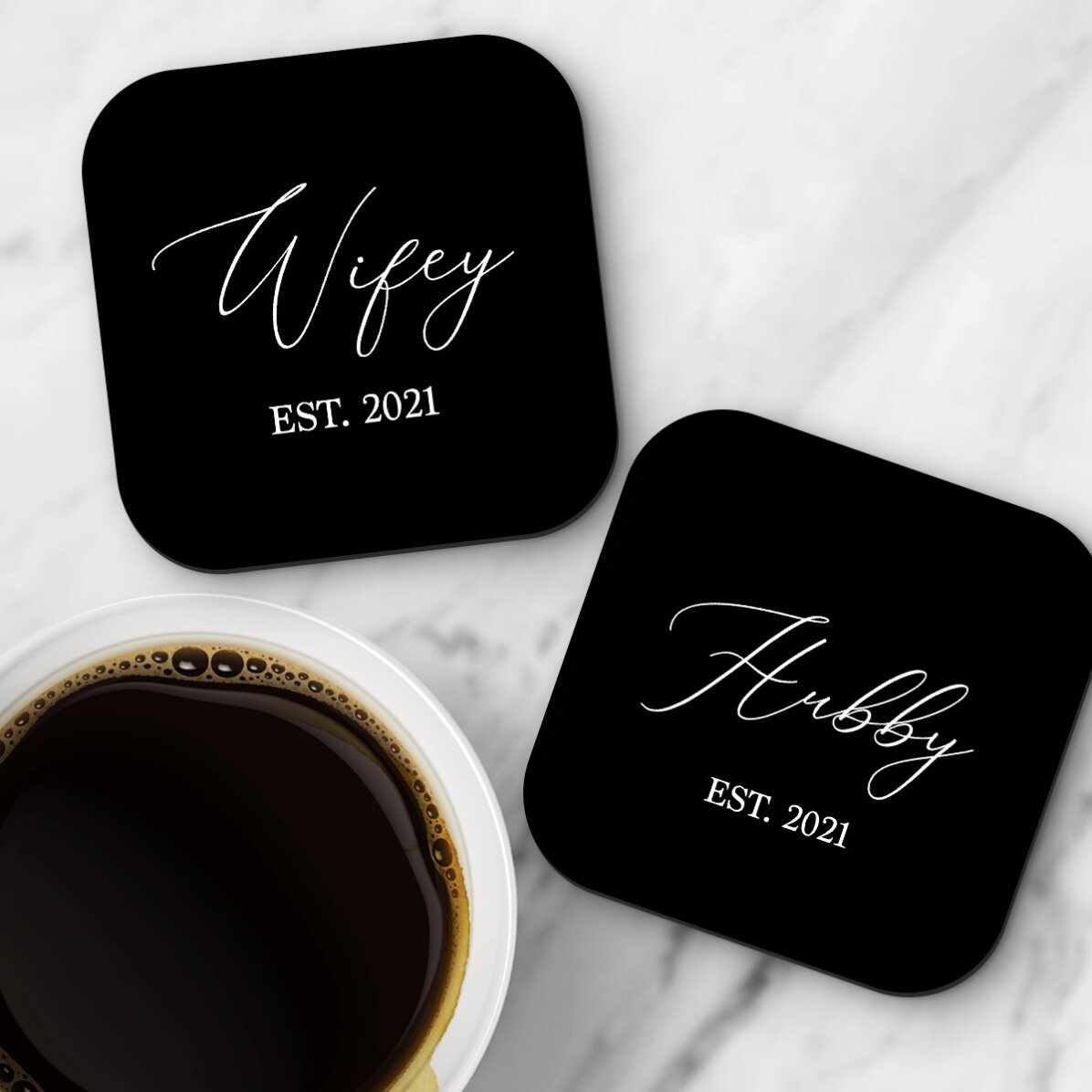 Lot de 2 sous-verres personnalisés avec inscription - « Le sien » et « la sienne »