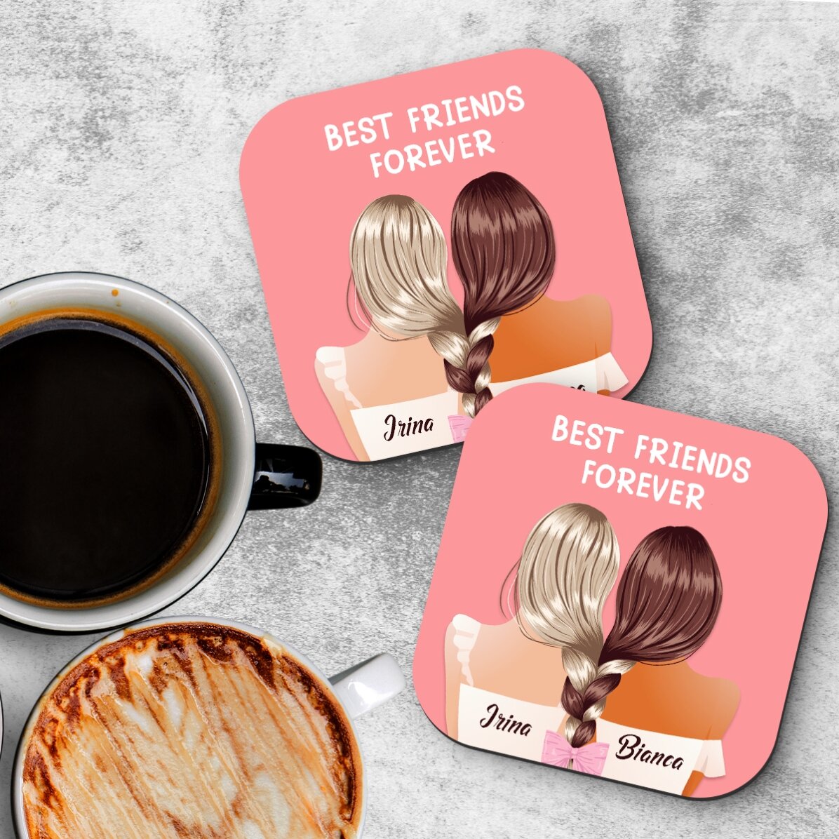 Lot de 2 sous-verres personnalisés avec le texte « Best friends »