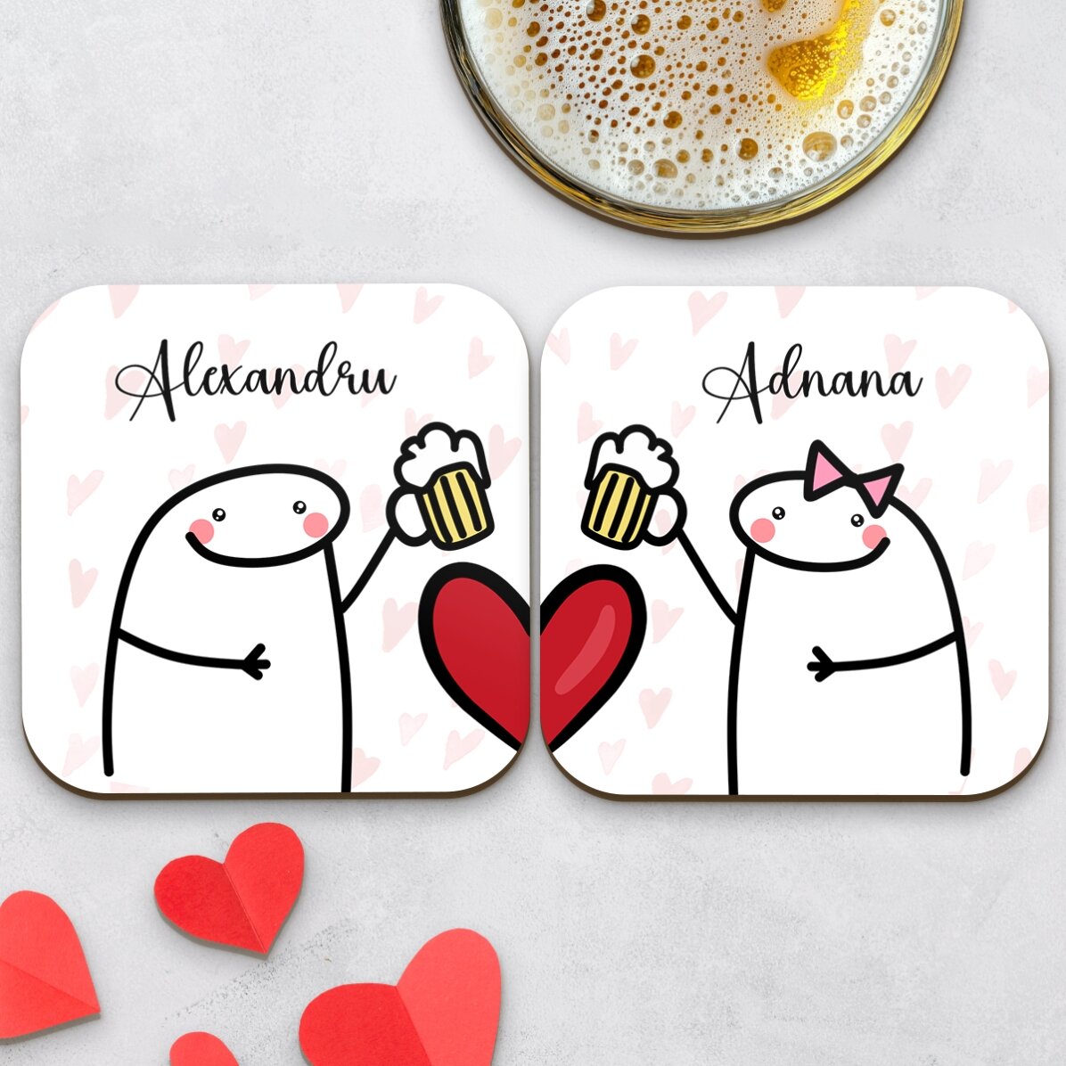Lot de 2 sous-verres personnalisés avec inscription - Cute love