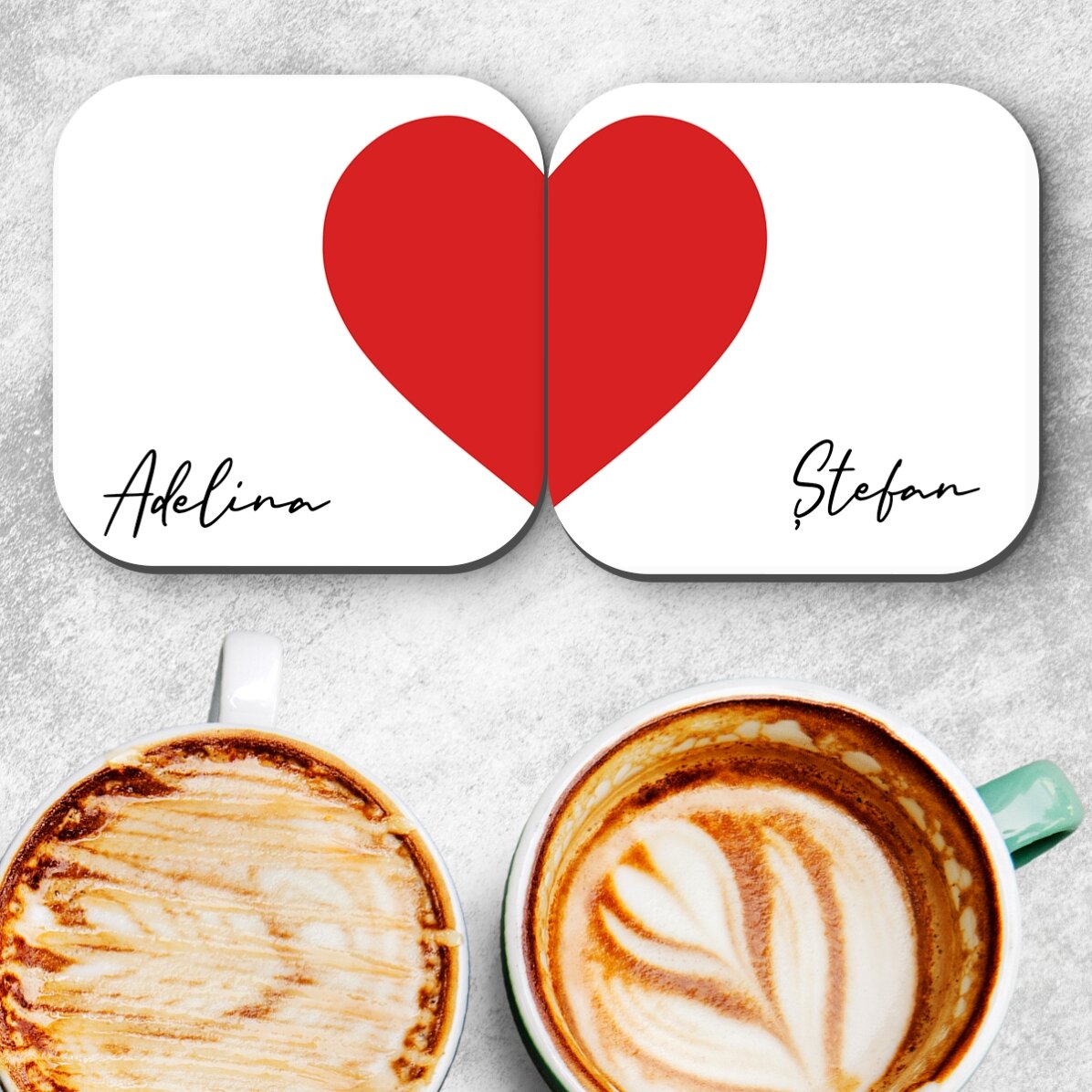 Lot de 2 sous-verres personnalisés avec inscription - Heart