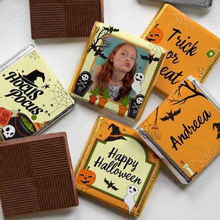 Set of 5 mini chocolates personalised with photo and text - Halloween