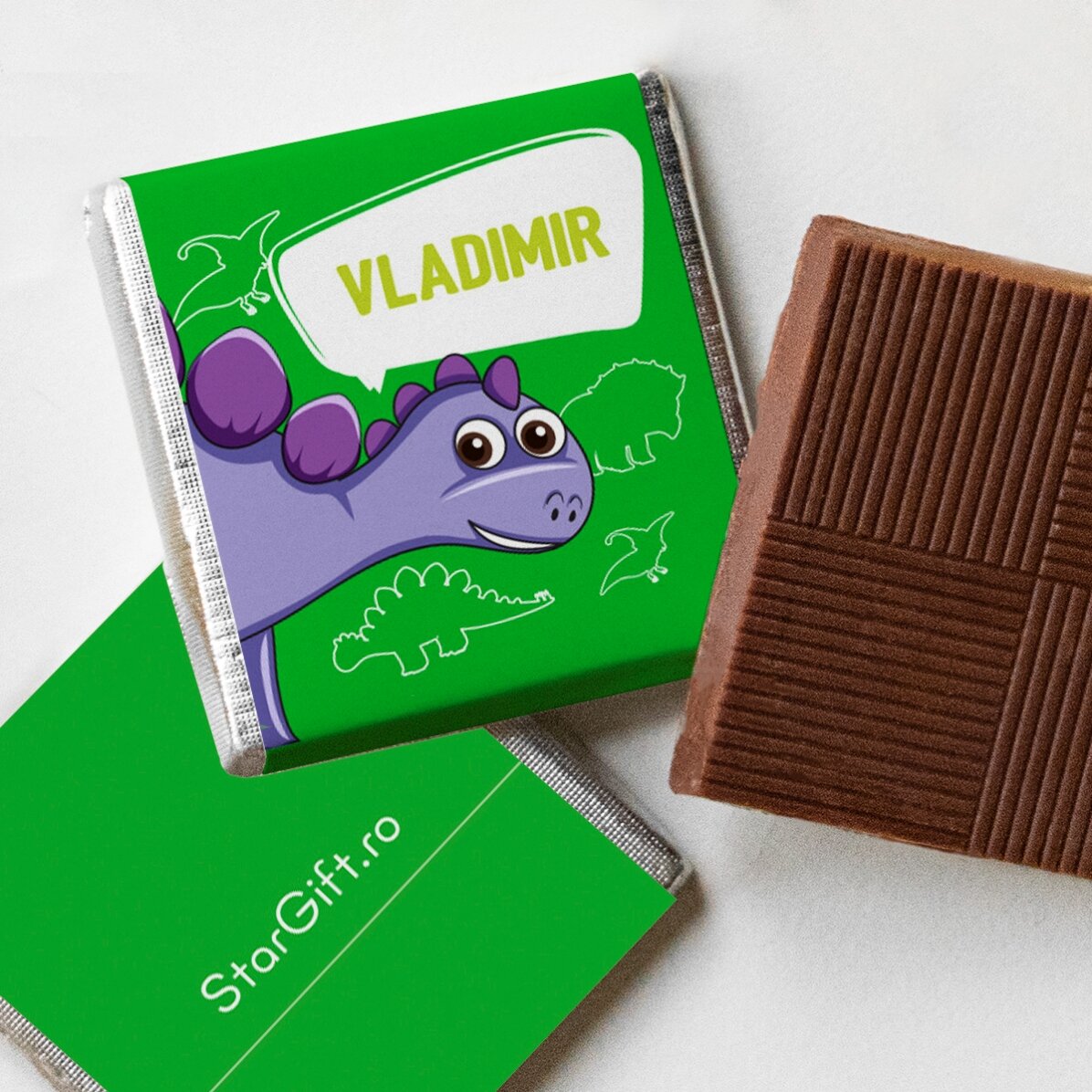 Lot de 5 mini-chocolats personnalisés avec photos et texte - Dinosaures