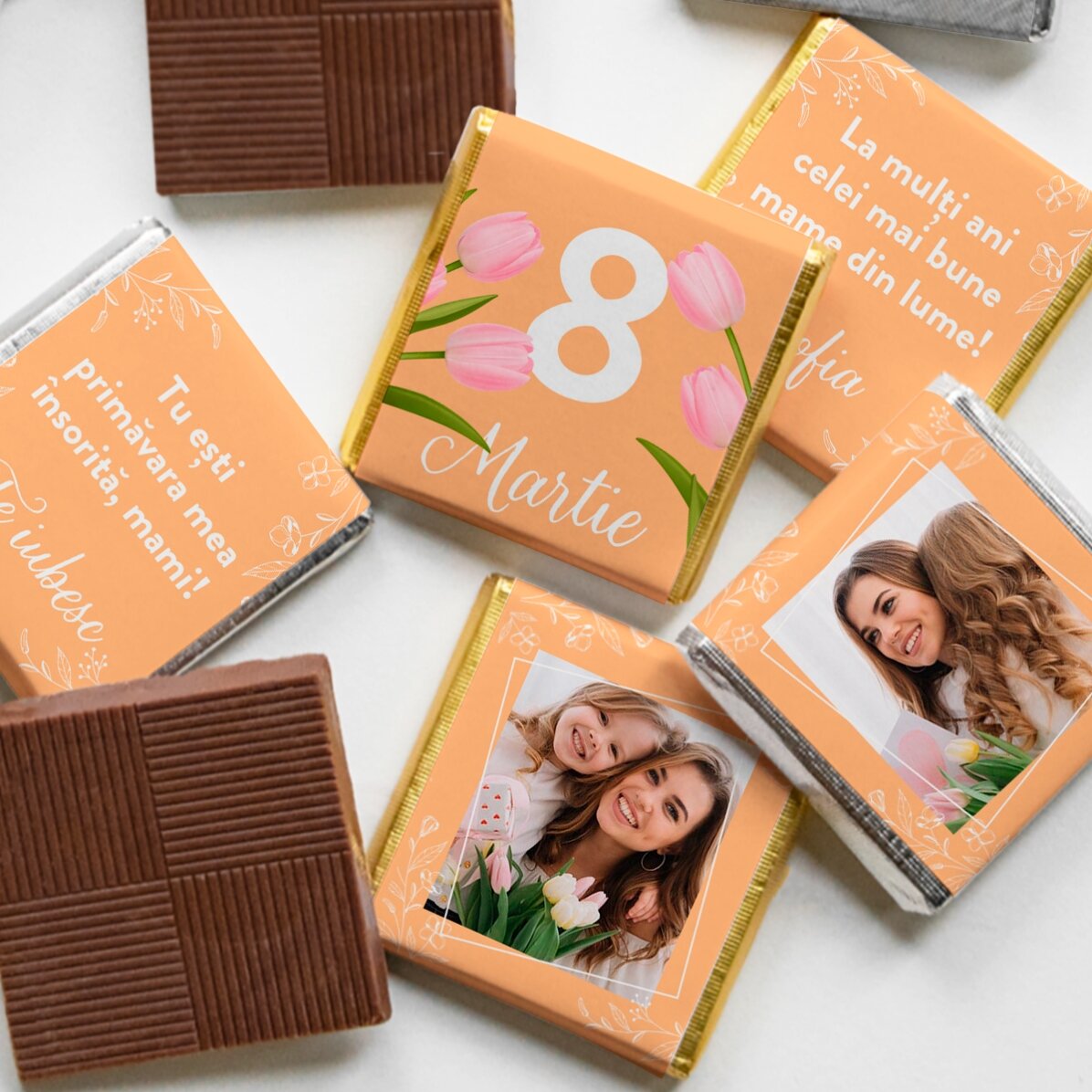 Lot de 5 mini-chocolats personnalisés avec photos et texte - Maman