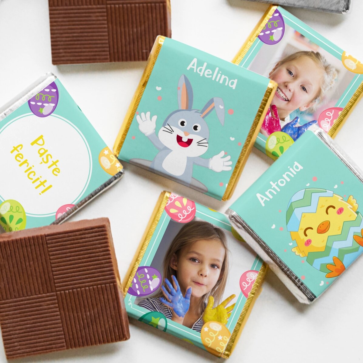 Lot de 5 mini-chocolats personnalisés avec photos et texte - Pâques