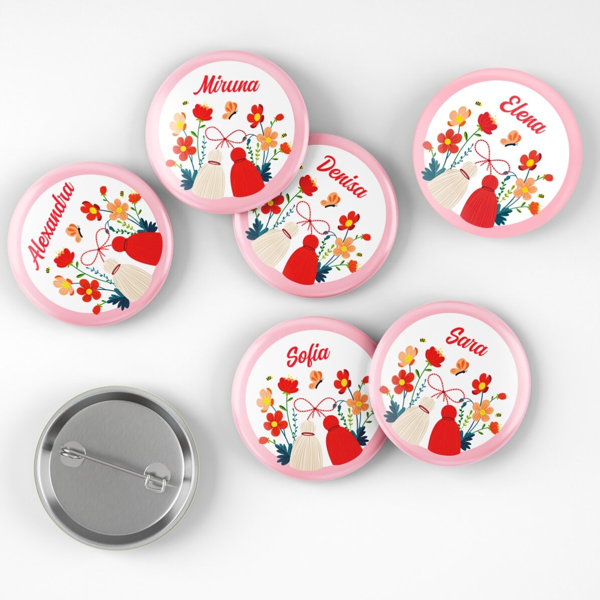 Lot de 6 badges personnalisés avec prénom
