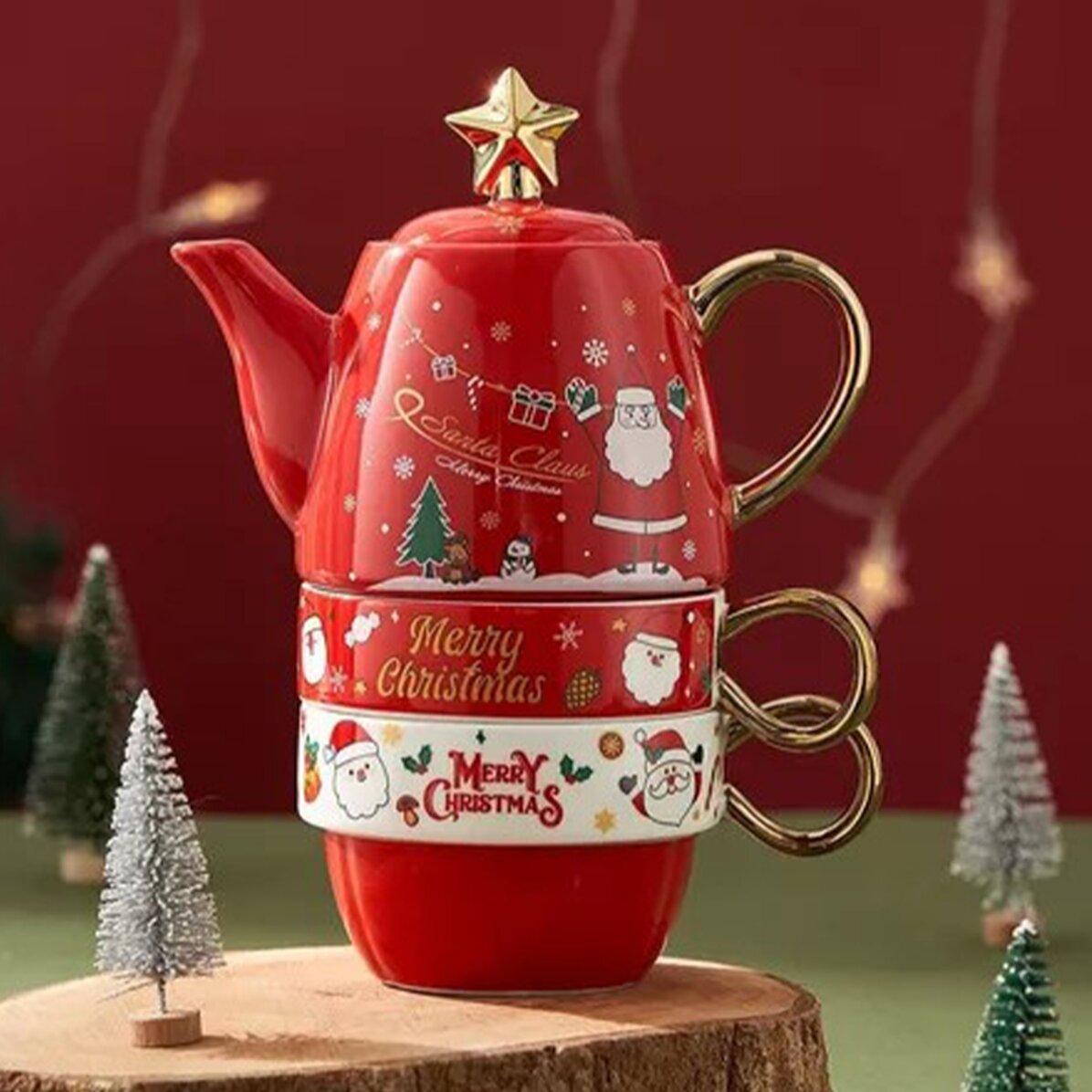 Coffret cadeau de Noël comprenant 2 tasses et une théière