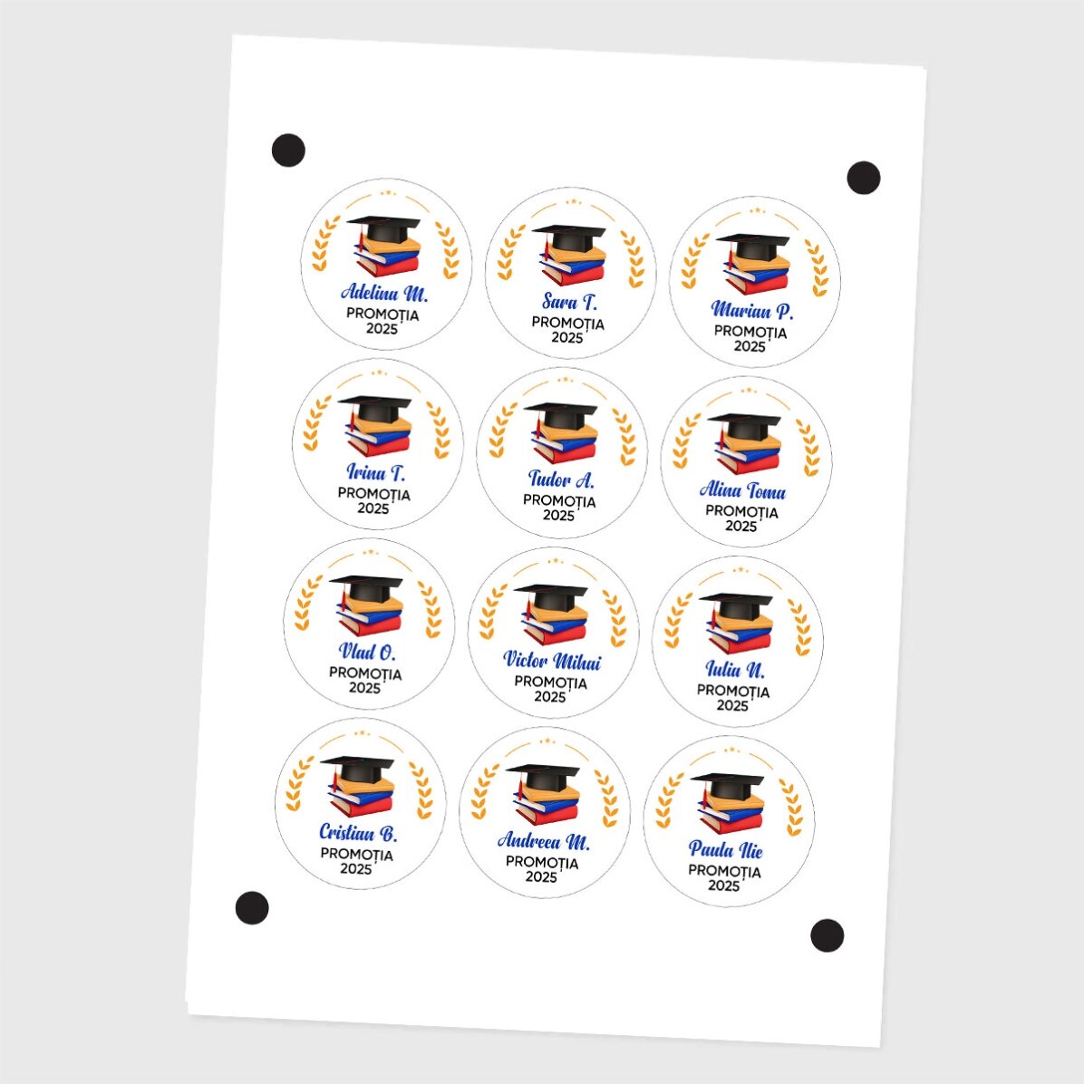 Lot de 12 autocollants (étiquettes adhésives) personnalisés avec un message - Remise des diplômes
