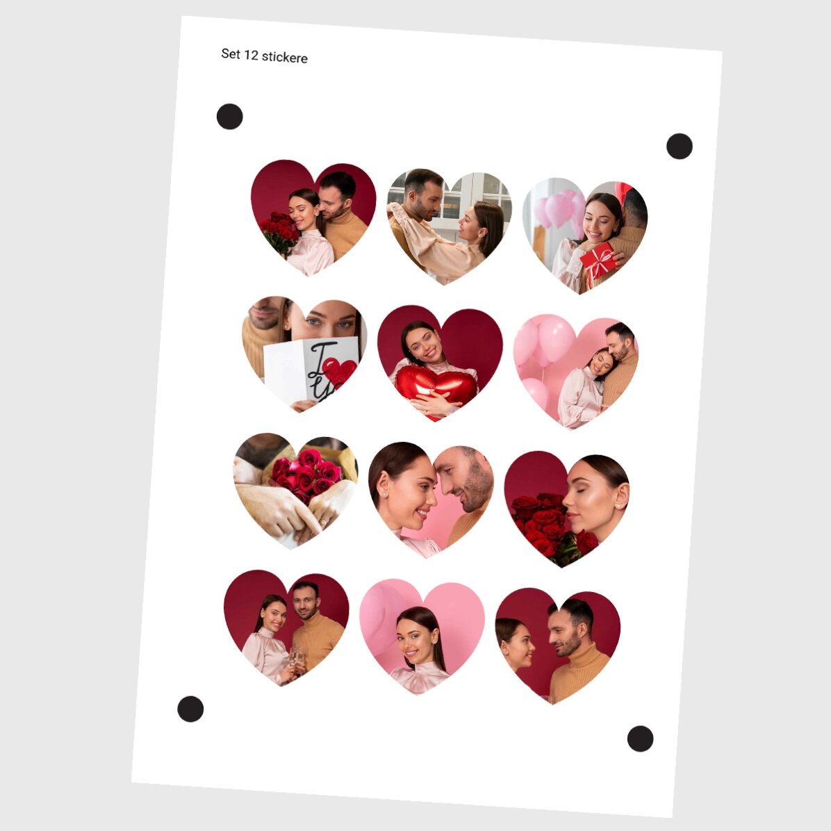 Lot de 12 autocollants (étiquettes adhésives) en forme de cœur, personnalisés avec des photos