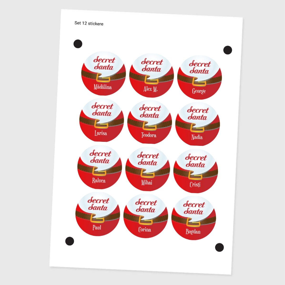 Lot de 12 autocollants (étiquettes adhésives) personnalisés avec un message - Secret Santa