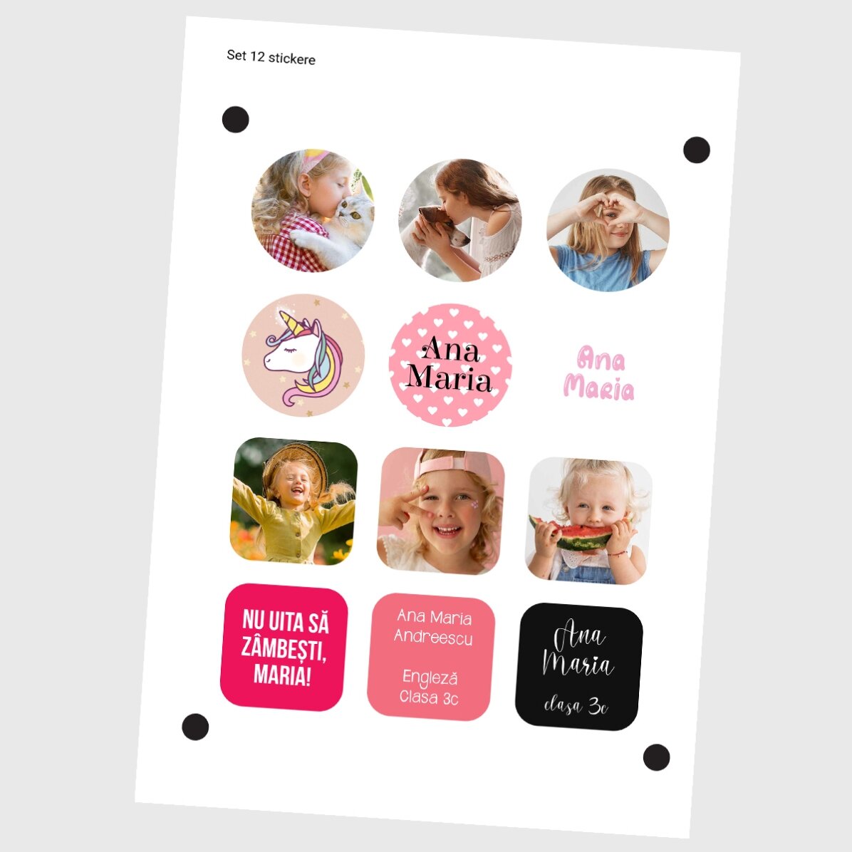Lot de 12 autocollants (étiquettes adhésives) personnalisés pour l